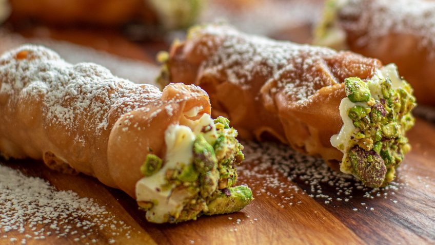 Crispy Cannoli with ricotta filling and Pistachio Nuts